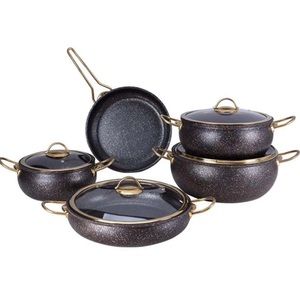 Granite Copper 9 Piece Cookware Set With Glass Lids Casserole Set.